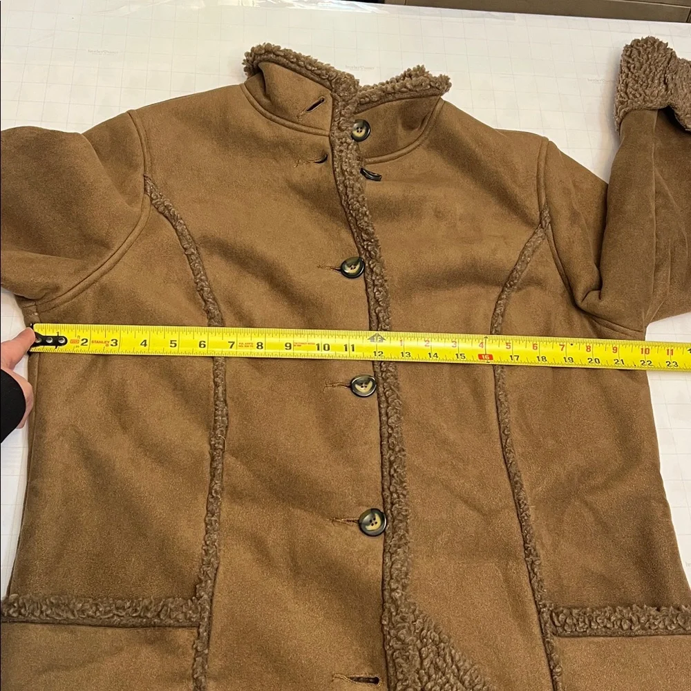L.L. BEAN VINTAGE BROWN SHEARLING TEDDY MIDI LENGTH BUTTON FRONT COAT M - Picture 13 of 16